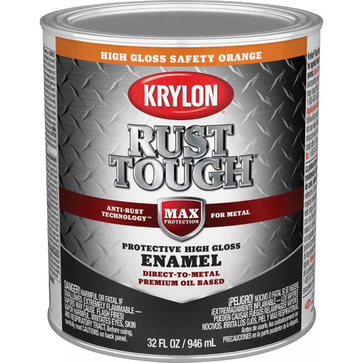 Krylon Rust Tough Gloss Anti-Rust Safety Color Rust Control Enamel, Safety Orange, 1 Qt.