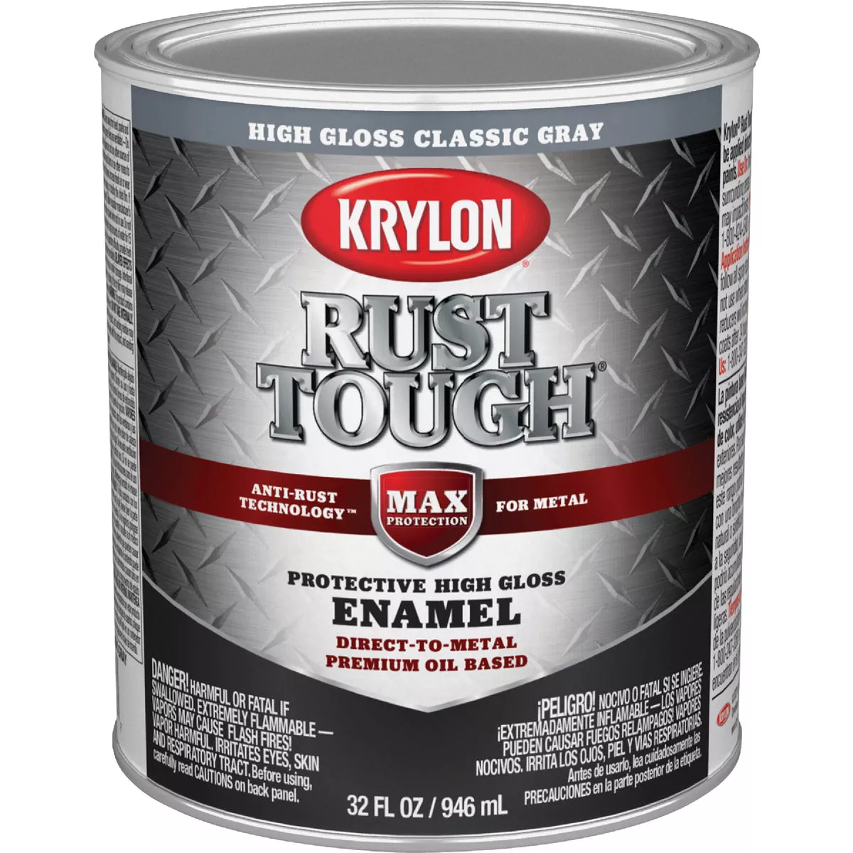 Krylon Rust Tough DTM Oil-Based Gloss Rust Control Enamel, Gray, 1 Qt.