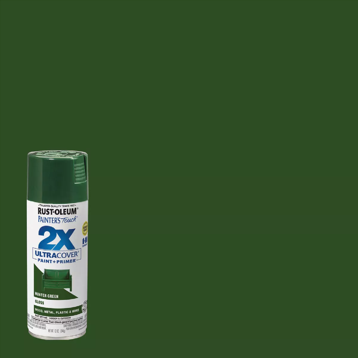 Rust-Oleum Painter's Touch 2X Ultra Cover 12 Oz. Gloss Paint + Primer Spray Paint, Hunter Green