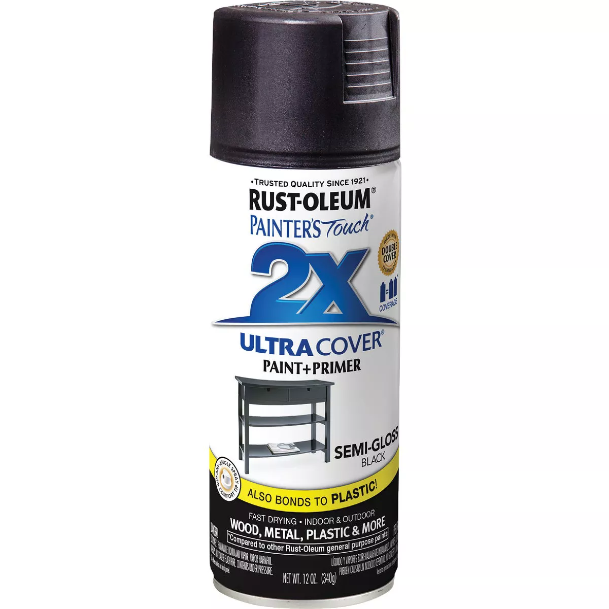 Rust-Oleum Painter's Touch 2X Ultra Cover 12 Oz. Semi-Gloss Paint + Primer Spray Paint, Black - photo 2