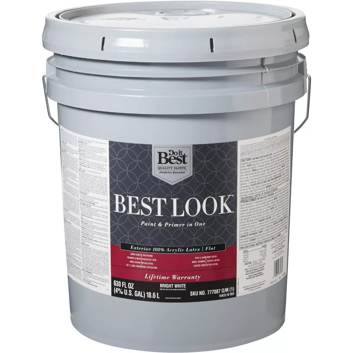 Best Look 100% Acrylic Latex Premium Paint & Primer In One Flat Exterior House Paint, Bright White, 5 Gal.
