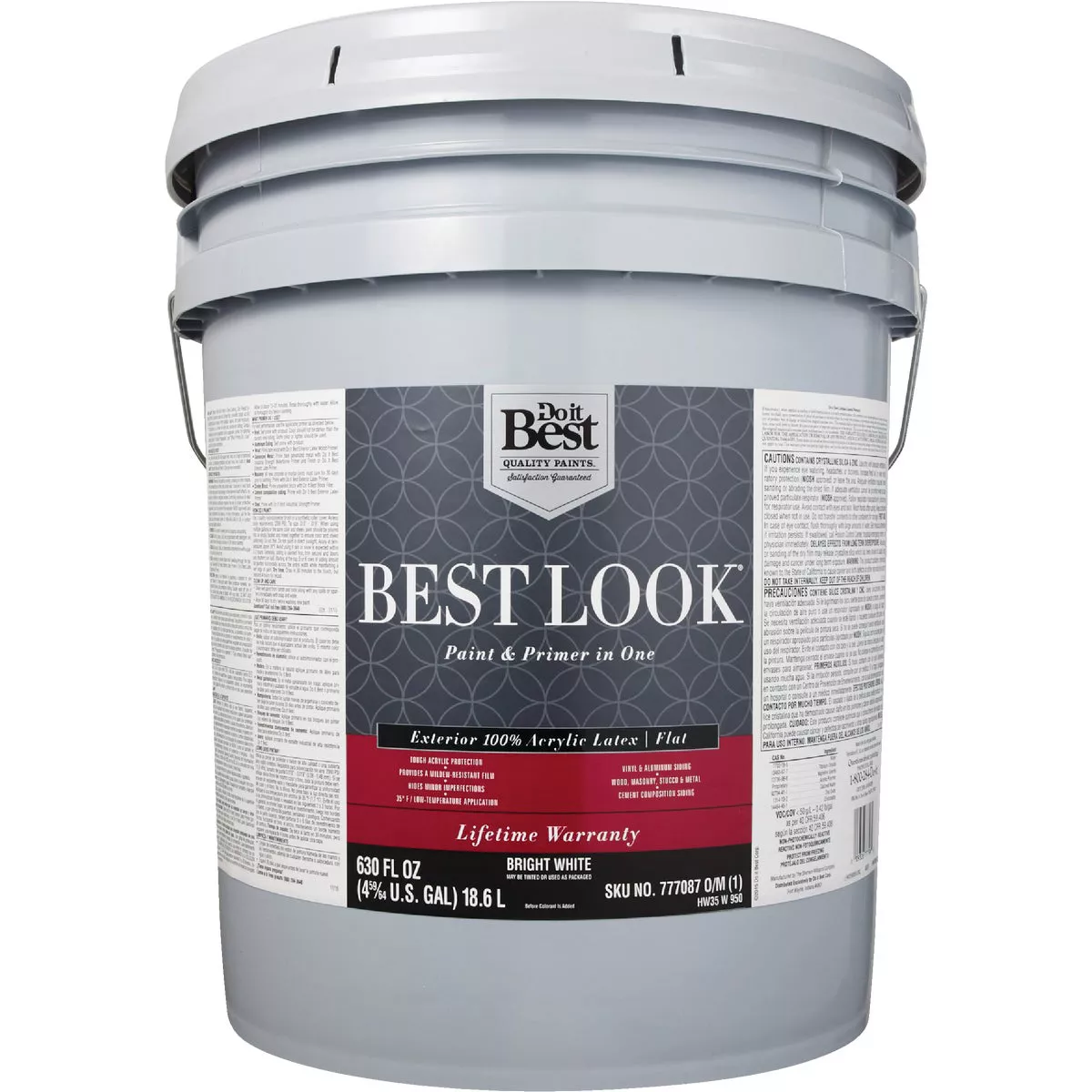Best Look 100% Acrylic Latex Premium Paint & Primer In One Flat Exterior House Paint, Bright White, 5 Gal. - photo 2