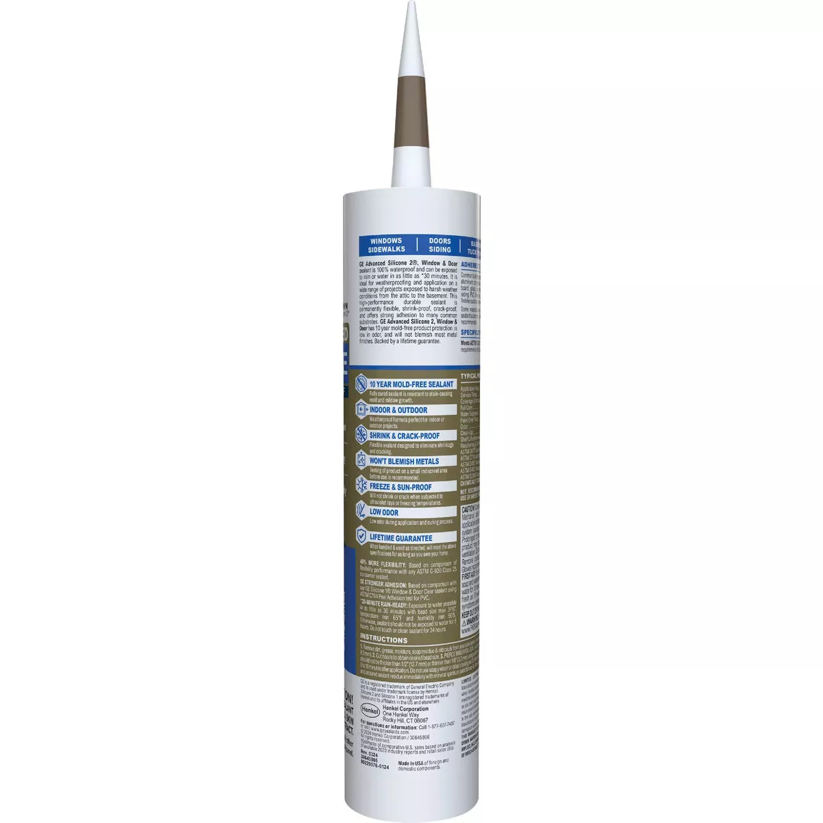 GE Advanced Silicone Window & Door Sealant, Brown, 10.1 Oz. Cartridge - photo 2