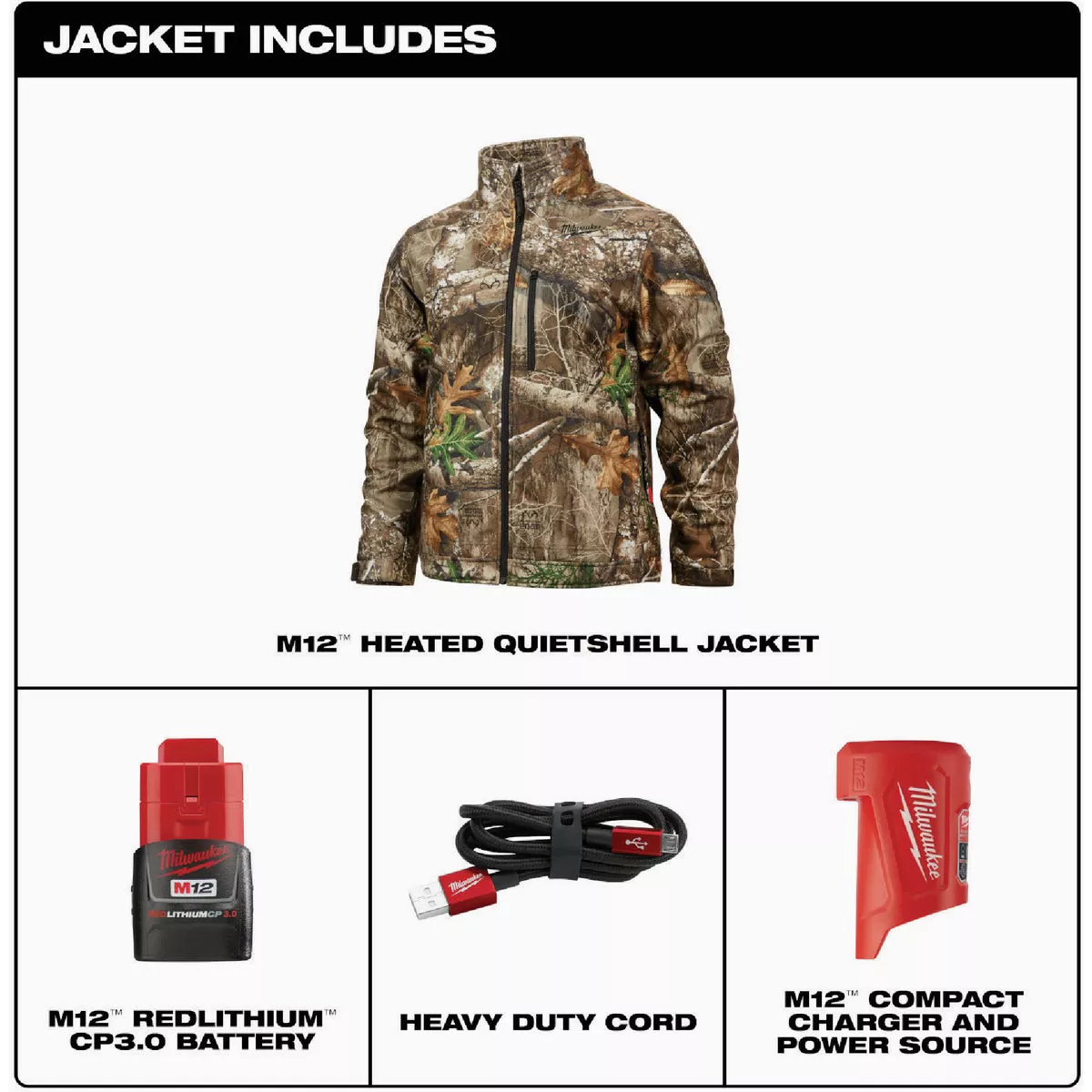 Milwaukee M12 QUIETSHELL Men's Realtree Edge Camouflage Cordless Heated Jacket Kit, 3XL - photo 5
