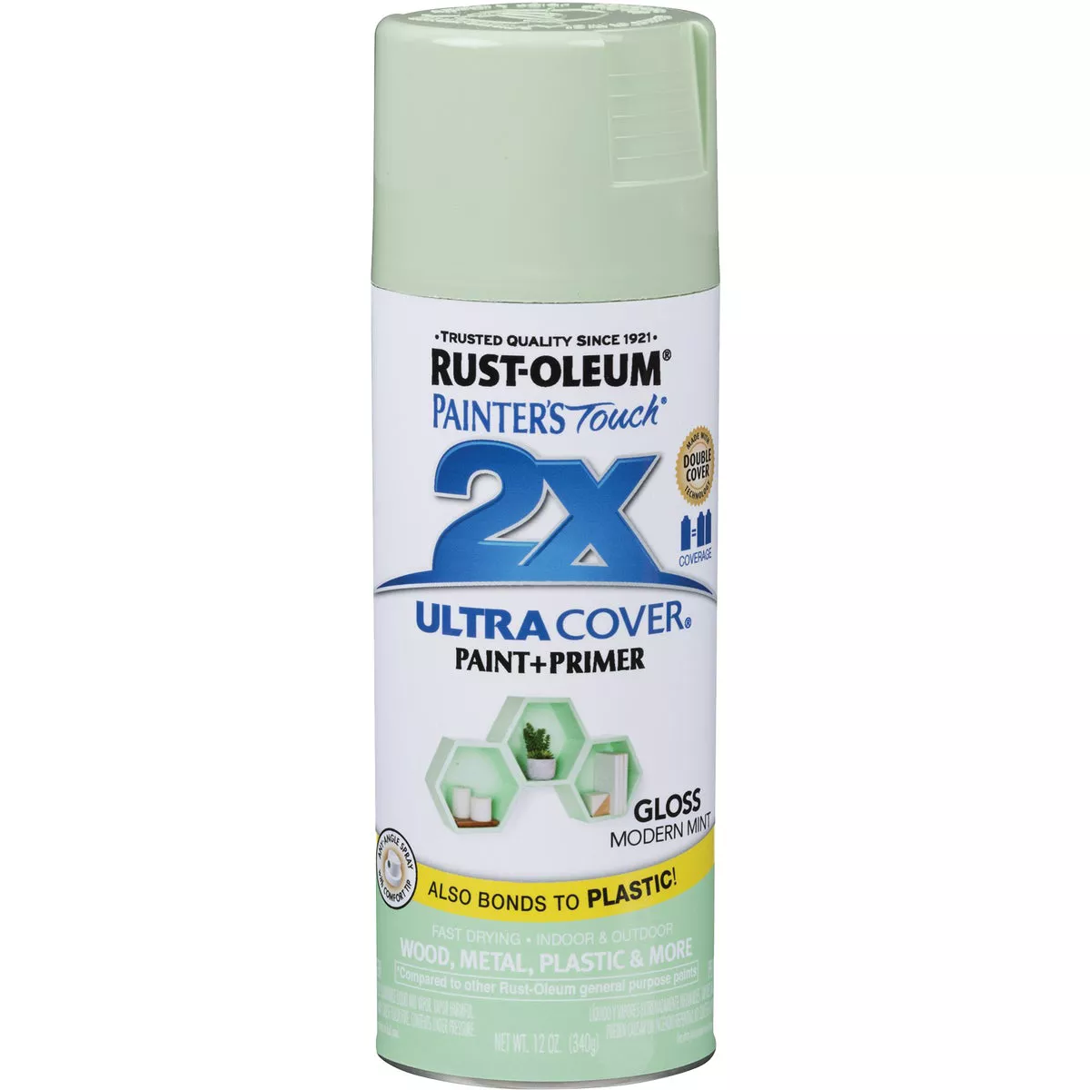 Rust-Oleum Painter's Touch 2X Ultra Cover 12 Oz. Gloss Paint + Primer Spray Paint, Modern Mint - photo 3