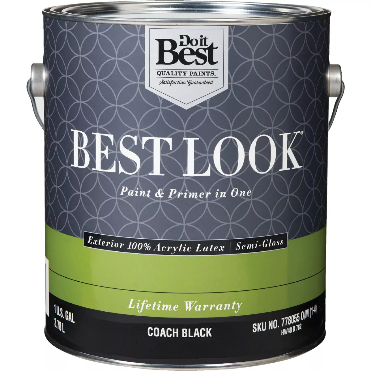 Best Look 100% Acrylic Latex Premium Paint & Primer In One Semi-Gloss Exterior House Paint, Coach Black, 1 Gal.