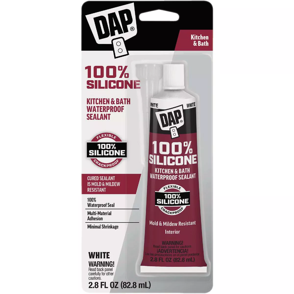DAP 2.8 Oz. White 100% Silicone Kitchen & Bath Sealant