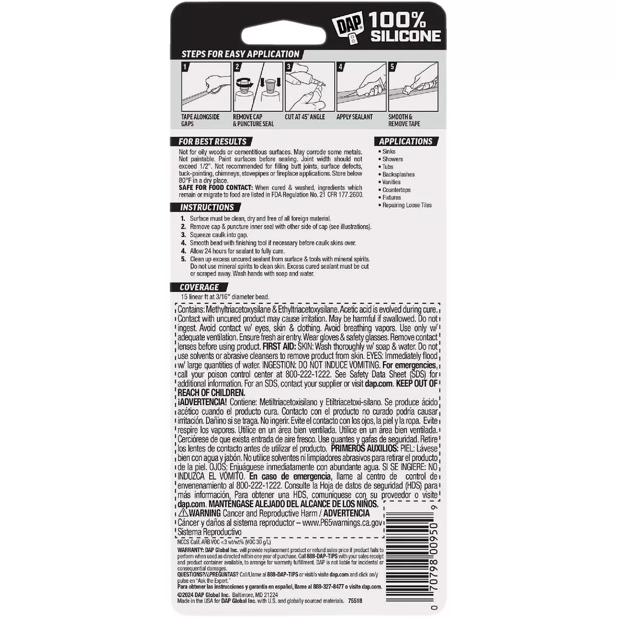 DAP 2.8 Oz. White 100% Silicone Kitchen & Bath Sealant - photo 3