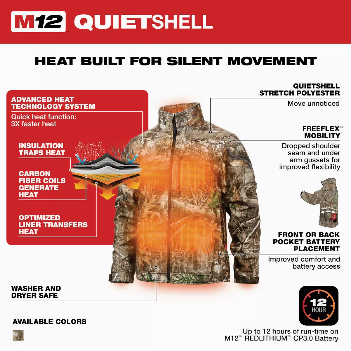 Milwaukee M12 QUIETSHELL Men's Realtree Edge Camouflage Cordless Heated Jacket Kit, M - photo 4