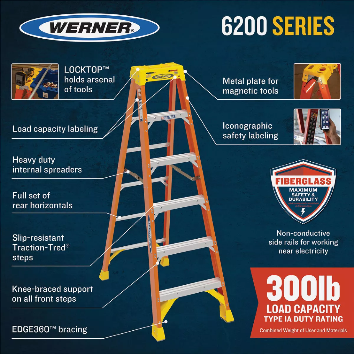 Werner 8 Ft. Fiberglass Step Ladder with 300 Lb. Load Capacity Type IA Ladder Rating - photo 10