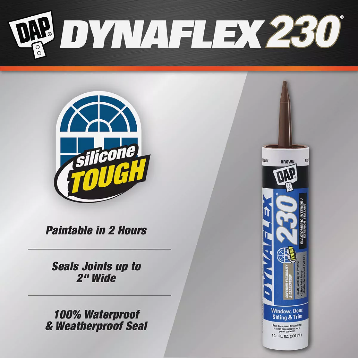 Dap Dynaflex 230 10.1 Oz. 100% Waterproof Window, Door, Siding & Trim Elastomeric Sealant, Brown - photo 2