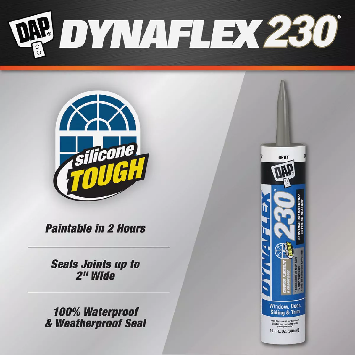 Dap Dynaflex 230 10.1 Oz. 100% Waterproof Window, Door, Siding & Trim Elastomeric Sealant, Gray - photo 2