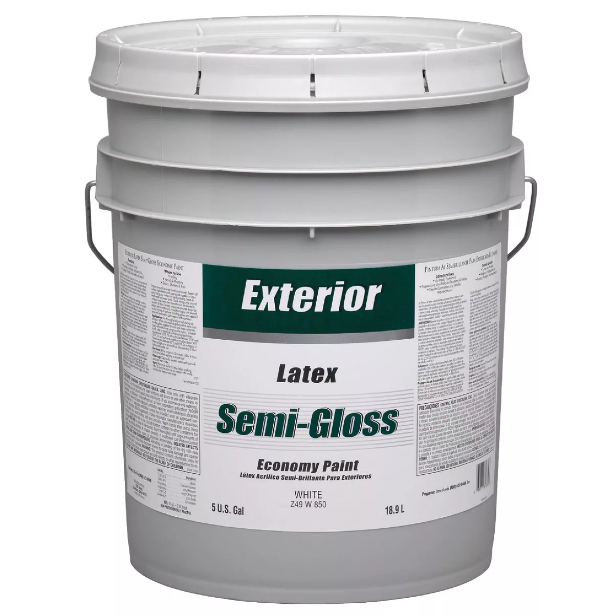 Economy Latex Semi-Gloss Exterior House Paint, White, 5 Gal.