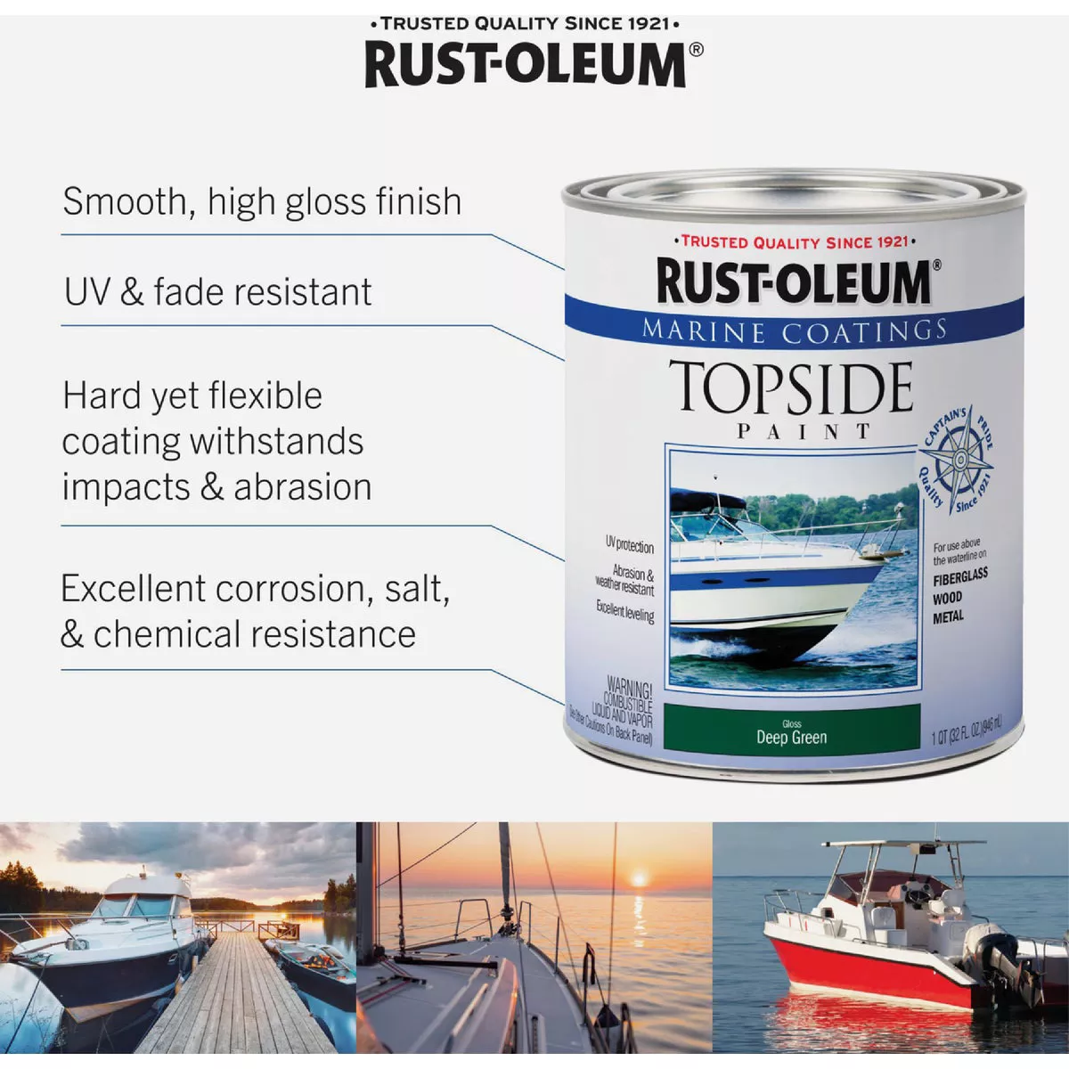 Rust-Oleum Semi-Gloss Marine Boat Topside Paint, White, 1 Qt. - photo 3