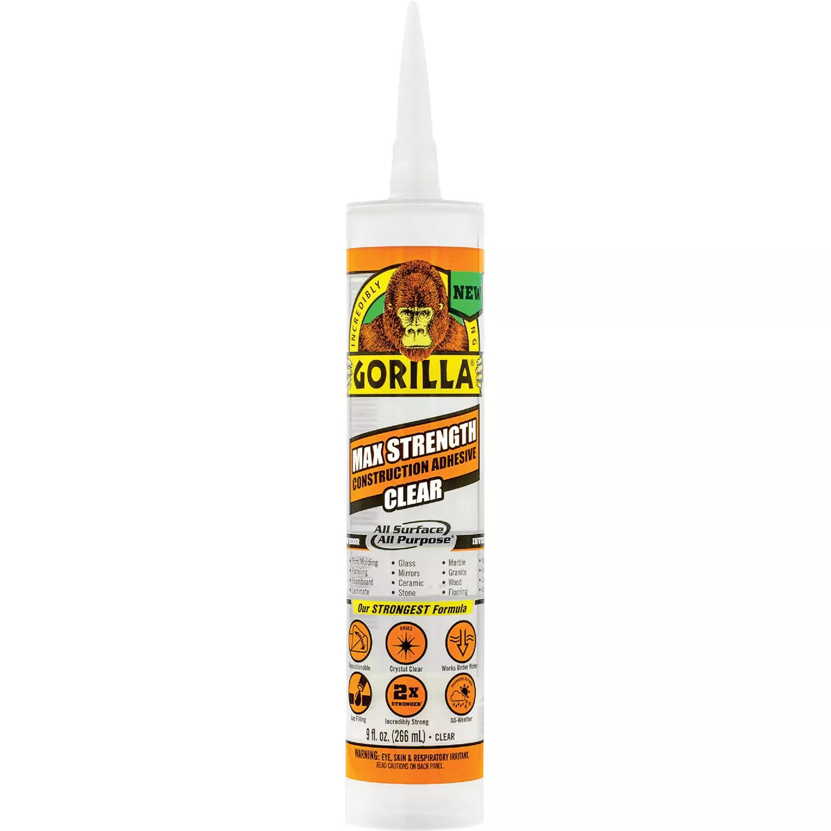 Gorilla 9 Oz. Clear Max Strength Construction Adhesive