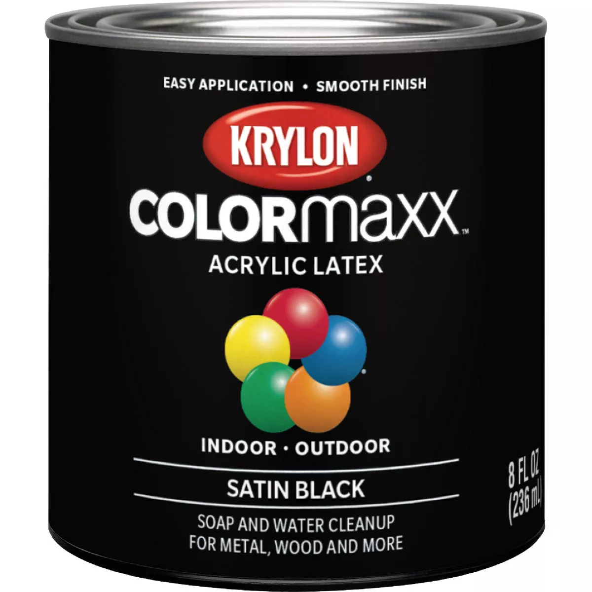 Krylon ColorMaxx Satin Interior/Exterior Wall Paint, Black, 1/2 Pt.