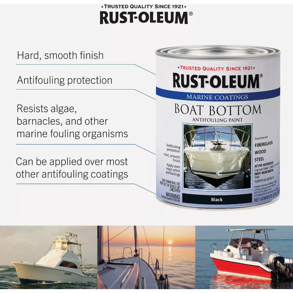 Rust-Oleum Marine Boat Bottom Antifouling Paint, Black, 1 Qt. - photo 4