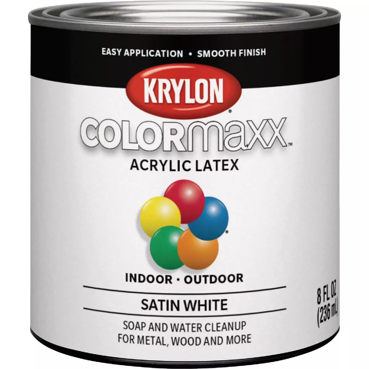 Krylon ColorMaxx Satin Interior/Exterior Wall Paint, White, 1/2 Pt.
