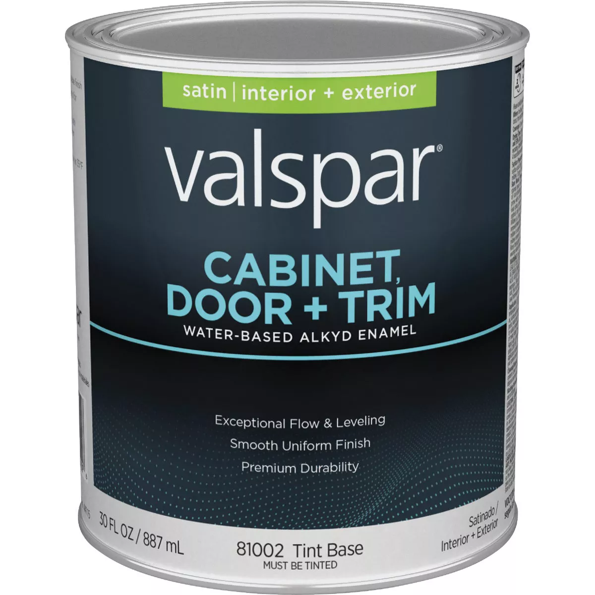 Valspar Cabinet, Door & Trim Waterborne Alkyd Satin Interior/Exterior Enamel, Tint Base, 1 Qt.