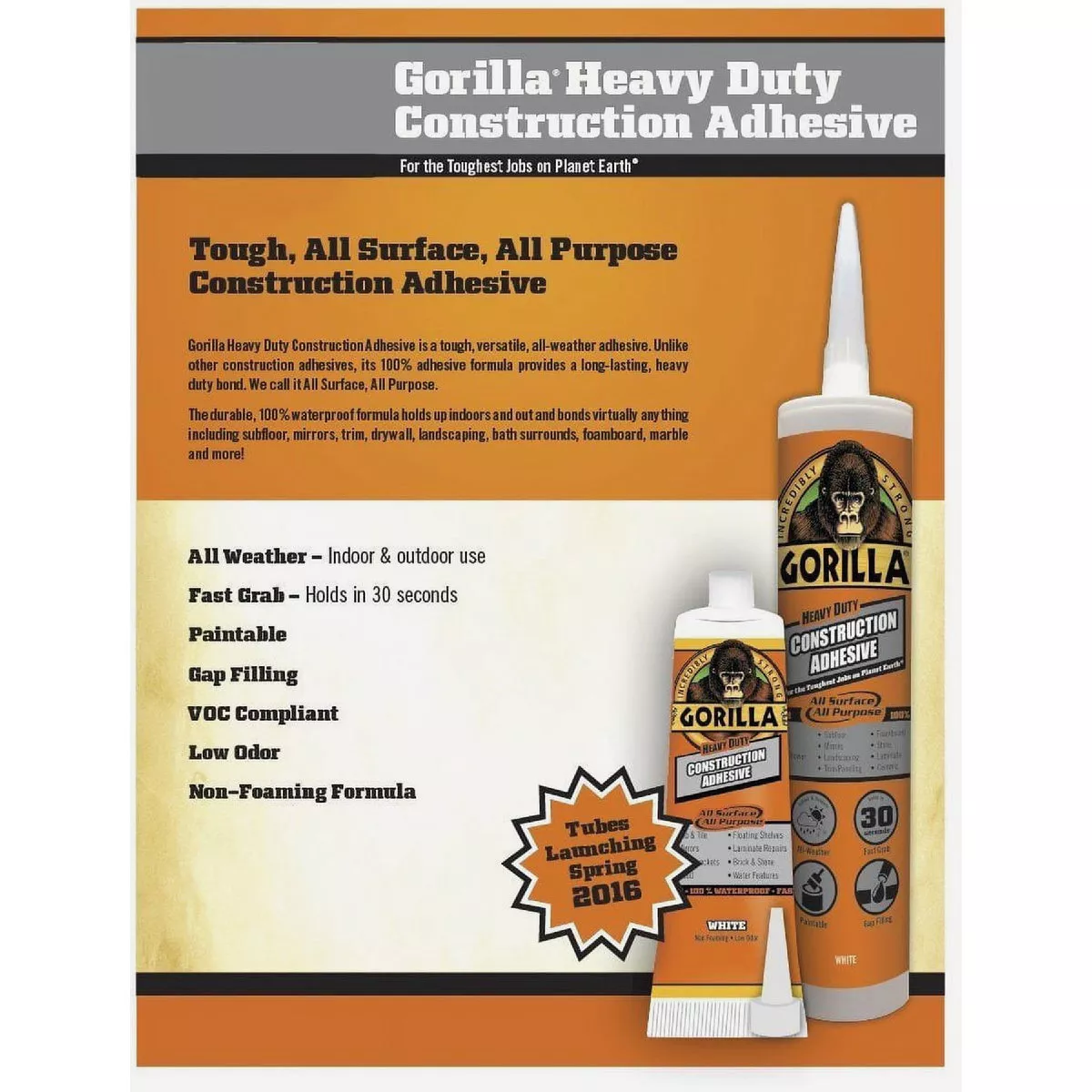 Gorilla 7 Oz. Heavy Duty Construction Adhesive - photo 2