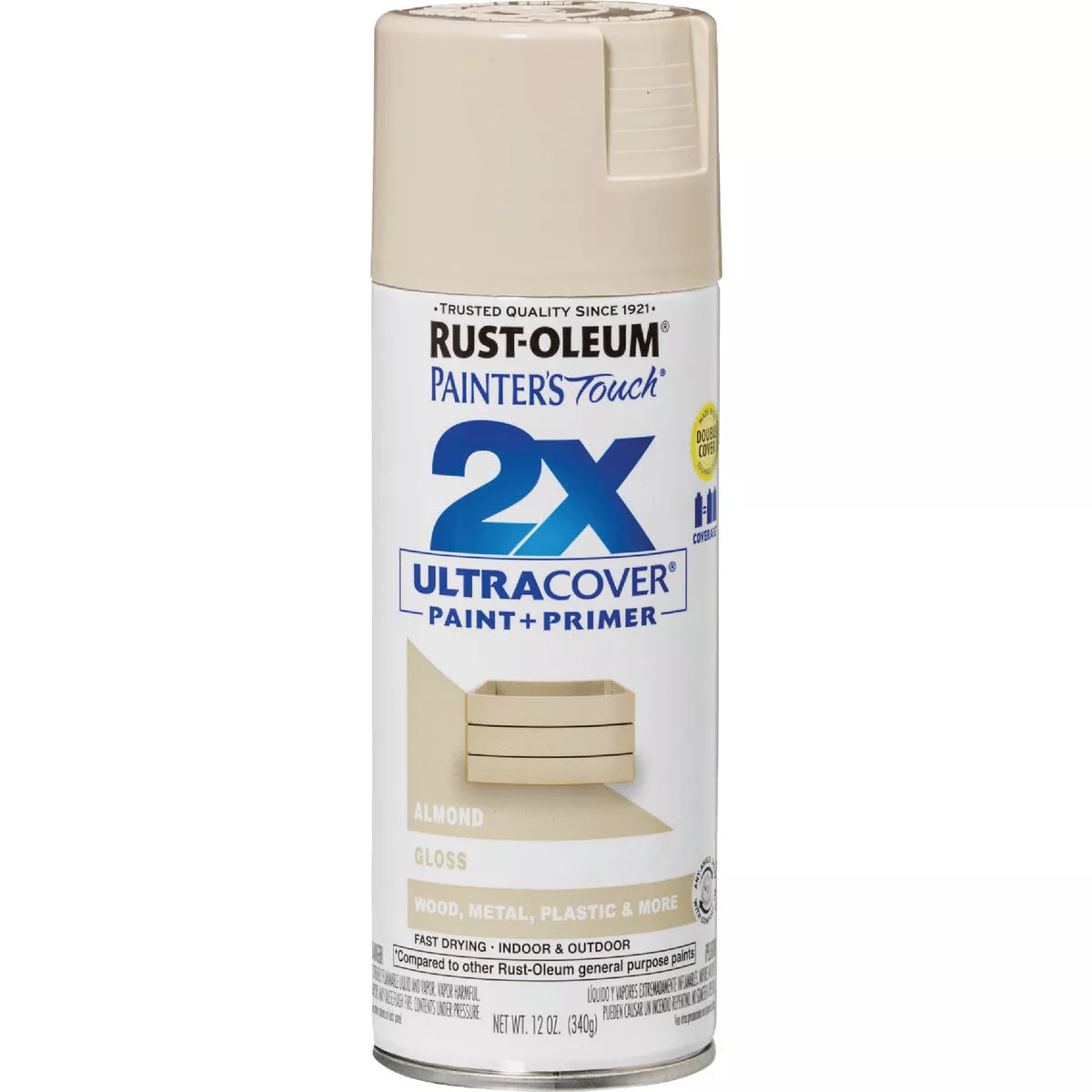 Rust-Oleum Painter's Touch 2X Ultra Cover 12 Oz. Gloss Paint + Primer Spray Paint, Almond - photo 8