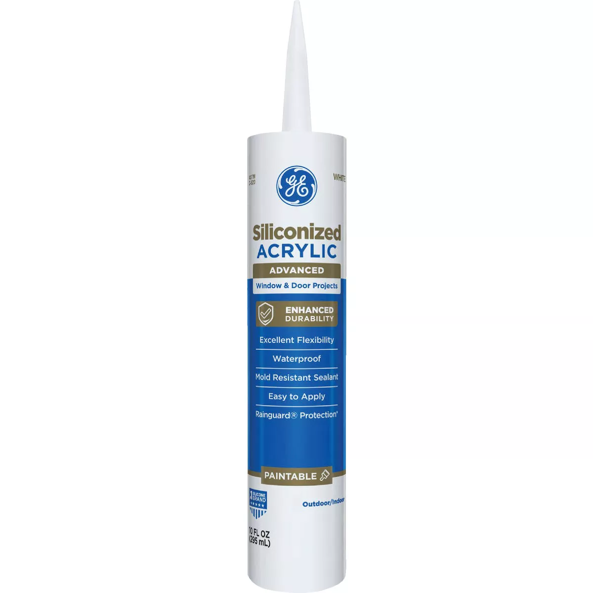 GE Siliconized Acrylic Advanced Window & Door Sealant, White, 10 Oz. Cartridge