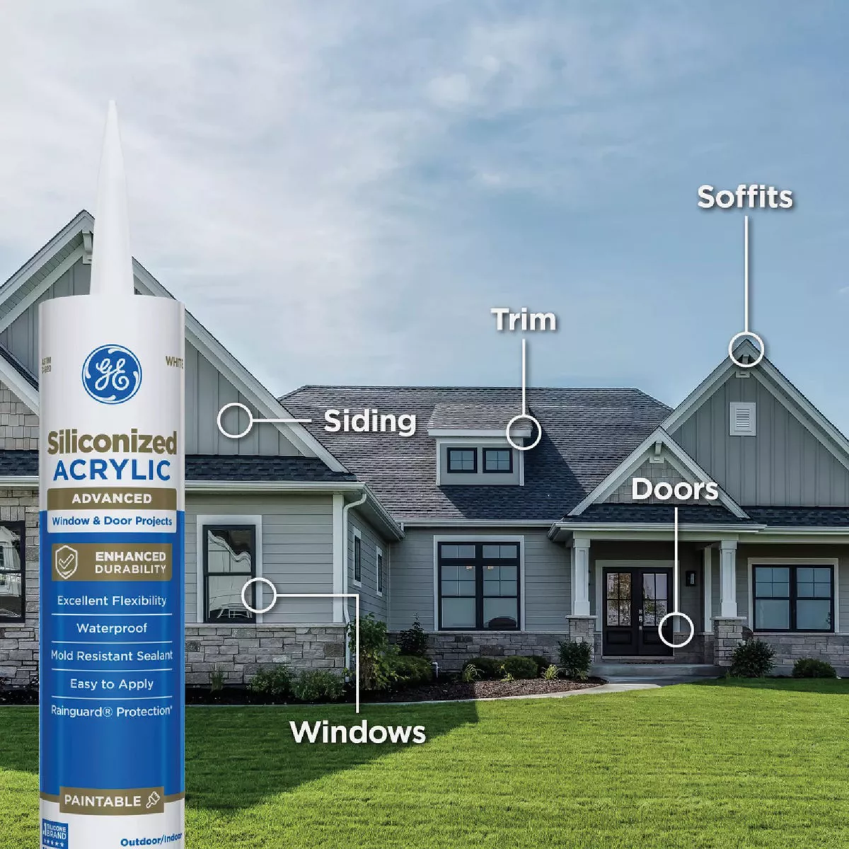 GE Siliconized Acrylic Advanced Window & Door Sealant, White, 10 Oz. Cartridge - photo 5