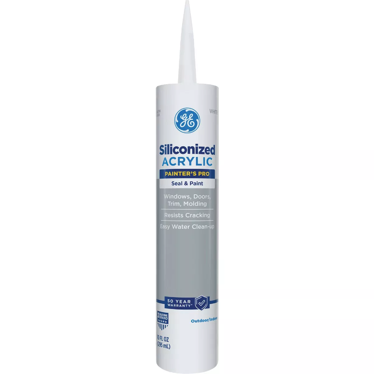GE Siliconized Acrylic Painters Pro Seal & Paint Sealant, White, 10 Oz. Cartridge