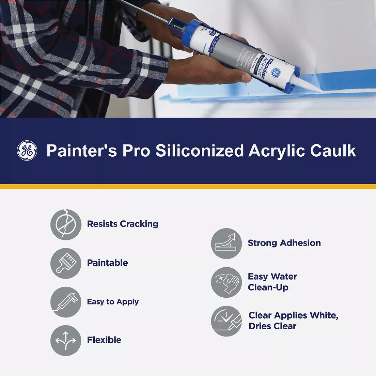 GE Siliconized Acrylic Painters Pro Seal & Paint Sealant, Clear, 10 Oz. Cartridge - photo 4