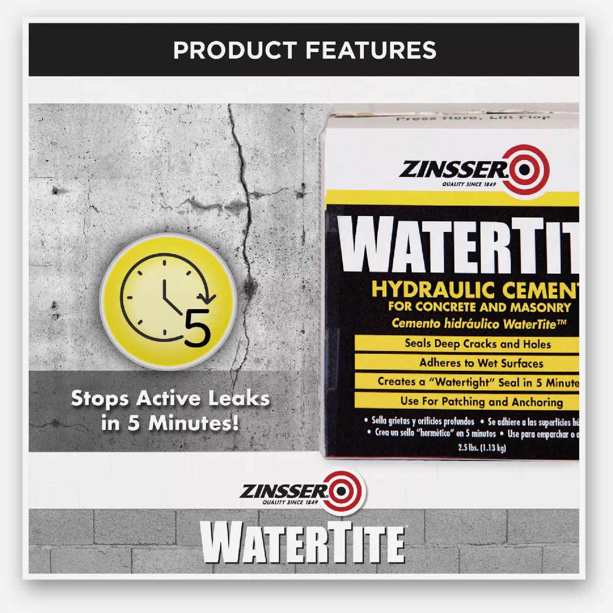 Zinsser WaterTite 2.5 Lb. Box Hydraulic Cement - photo 2
