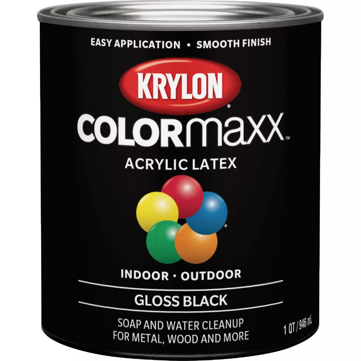 Krylon ColorMaxx Gloss Interior/Exterior Acrylic Latex Paint, Black, 1 Qt.