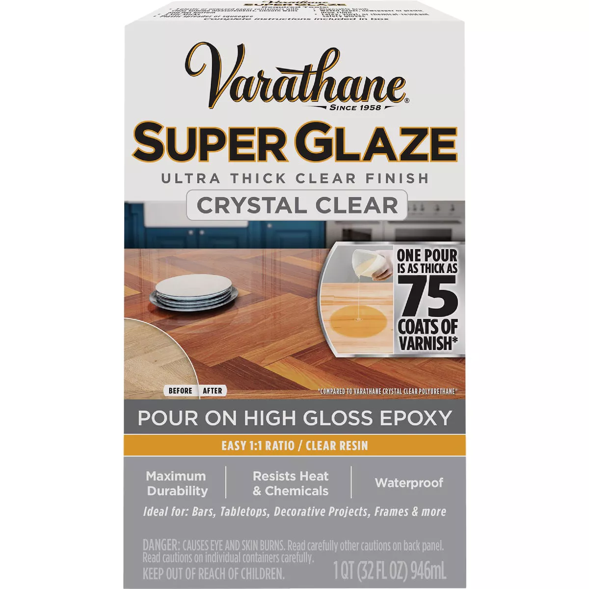 Varathane 1 Qt. Super Glaze Pour-On High Gloss Crystal Clear Epoxy Resin - photo 2
