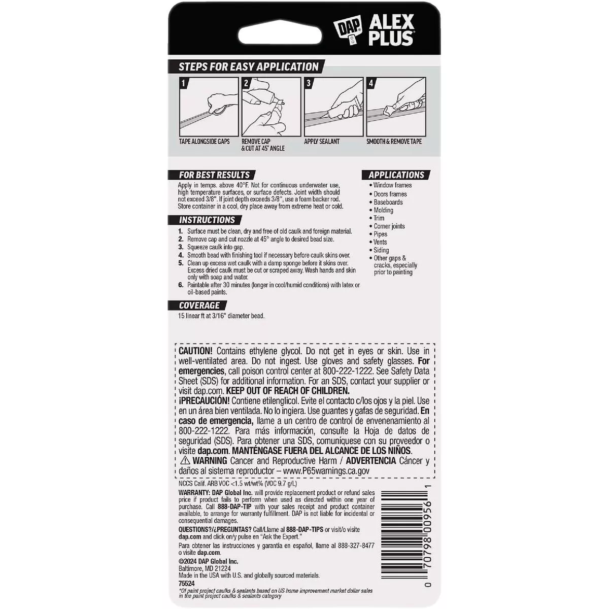 DAP Alex Plus 2.8 Oz. All-Purpose White Siliconized Acrylic Latex Caulk - photo 3