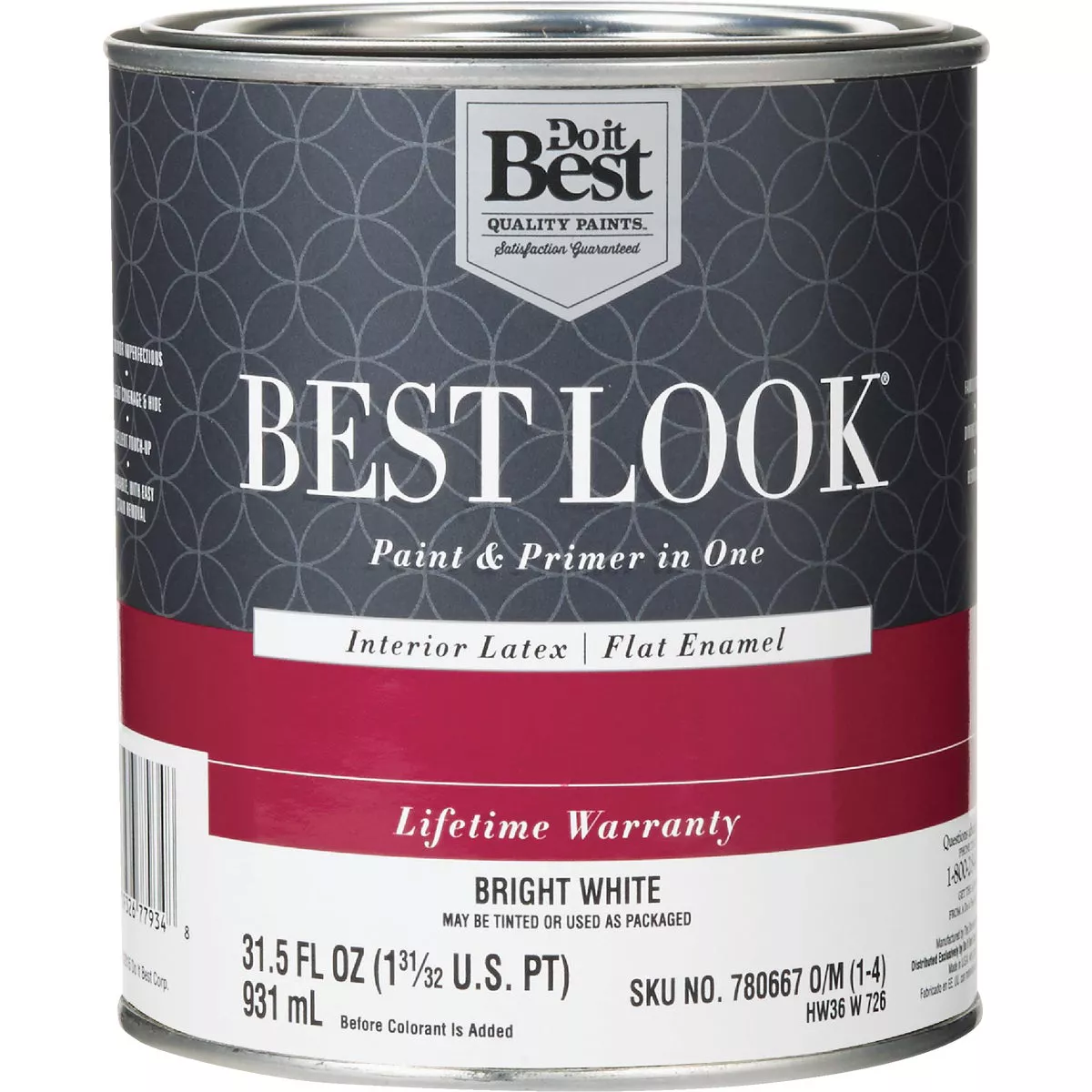 Best Look Latex Premium Paint & Primer In One Flat Enamel Interior Wall Paint, Bright White, 1 Qt.
