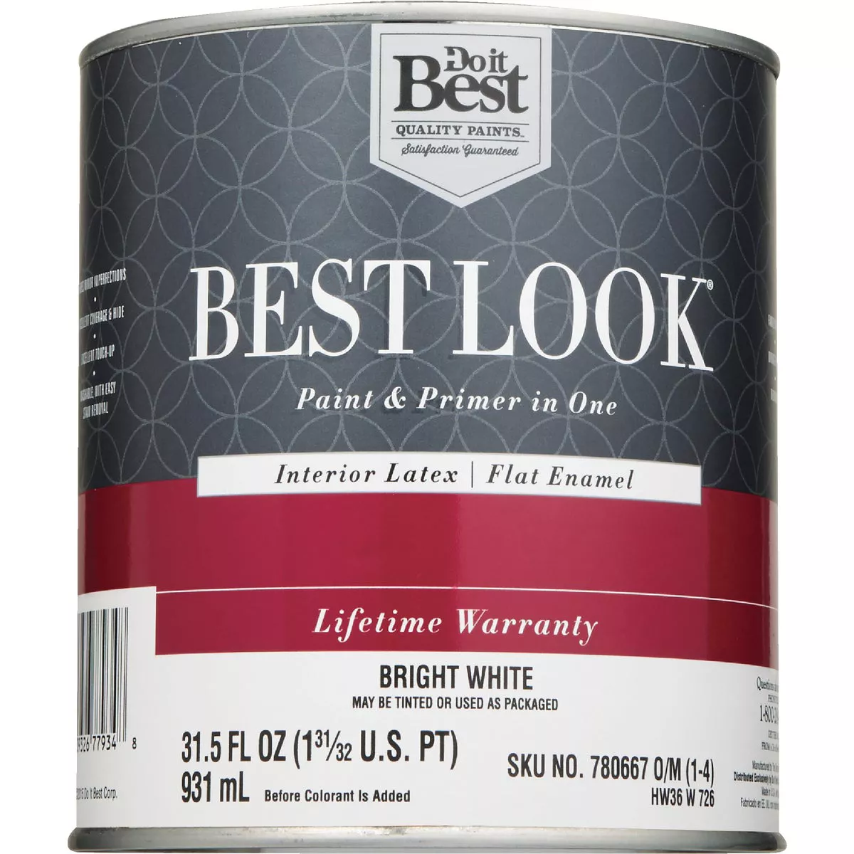 Best Look Latex Premium Paint & Primer In One Flat Enamel Interior Wall Paint, Bright White, 1 Qt. - photo 2