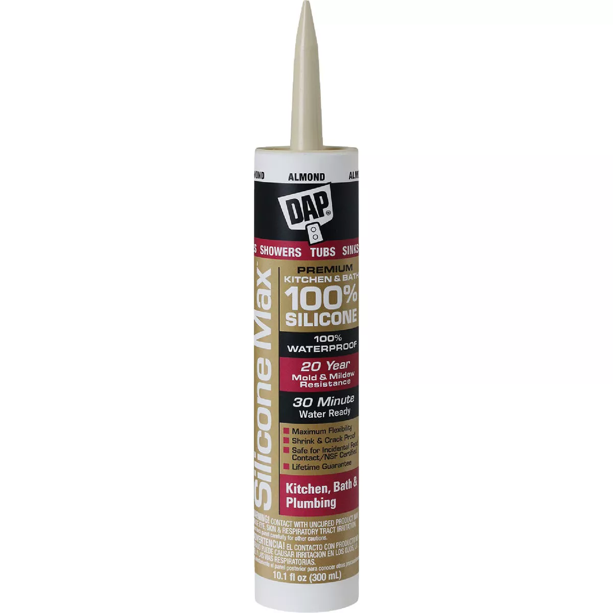 DAP Silicone Max 10 Oz. Almond Premium Kitchen, Bath & Plumbing 100% Silicone Sealant