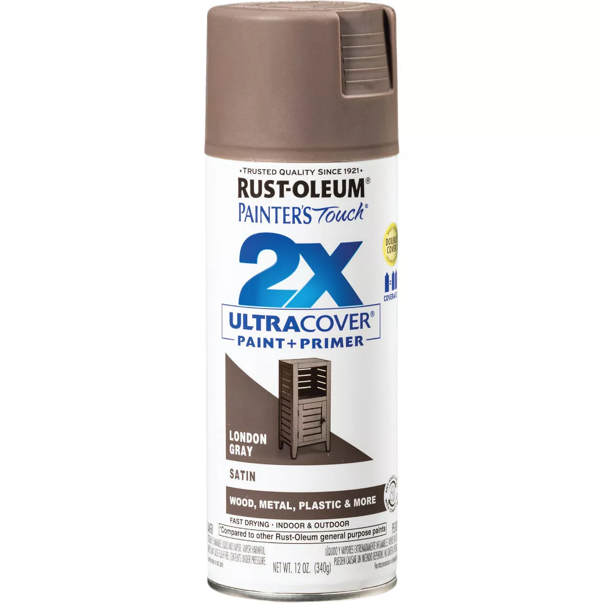 Rust-Oleum Painter's Touch 2X Ultra Cover 12 Oz. Satin Paint + Primer Spray Paint, London Gray - photo 2