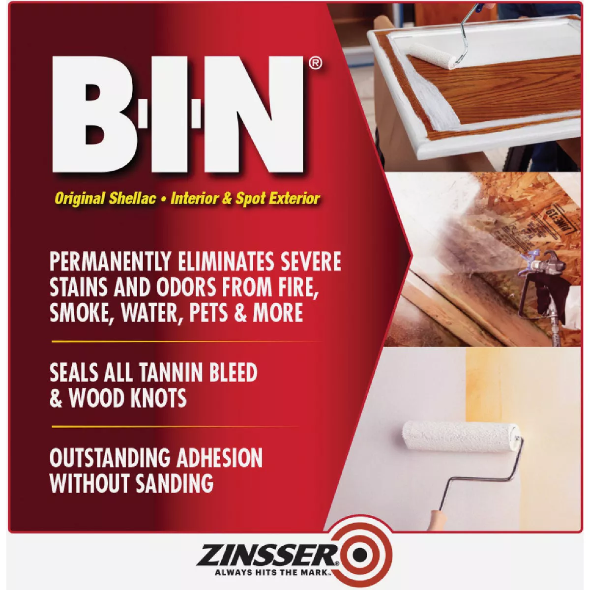 Zinsser B-I-N Shellac-Based Ultimate Stain Blocker Interior & Spot Exterior Primer, White, 1 Qt. - photo 2