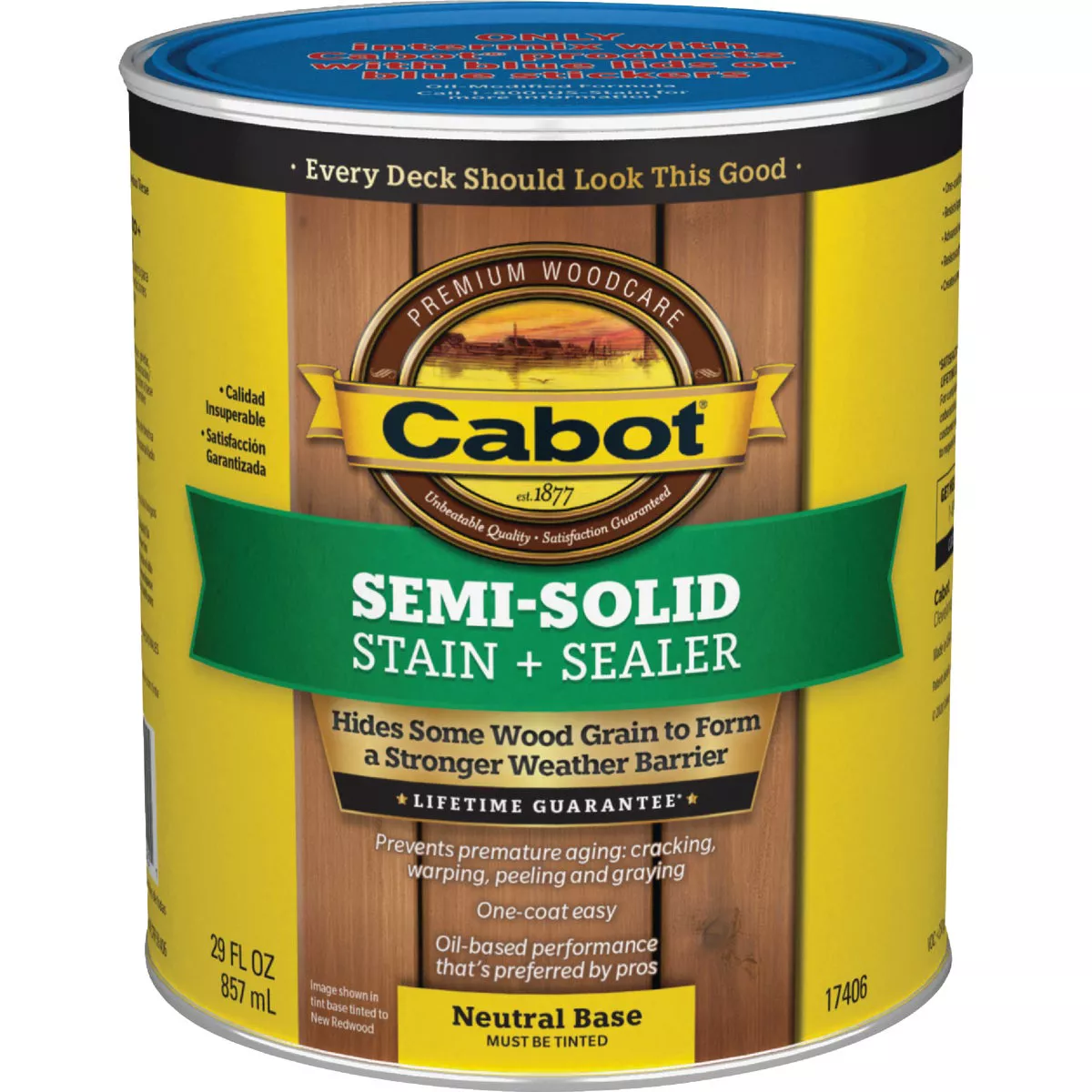 Cabot VOC Semi-Solid Stain + Sealer, Neutral Base, 1 Qt.