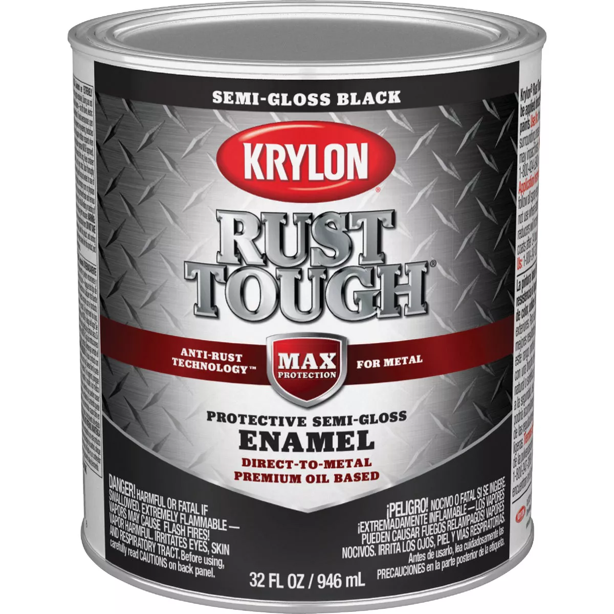 Krylon Rust Tough DTM Oil-Based Semi-Gloss Rust Control Enamel, Black, 1 Qt.
