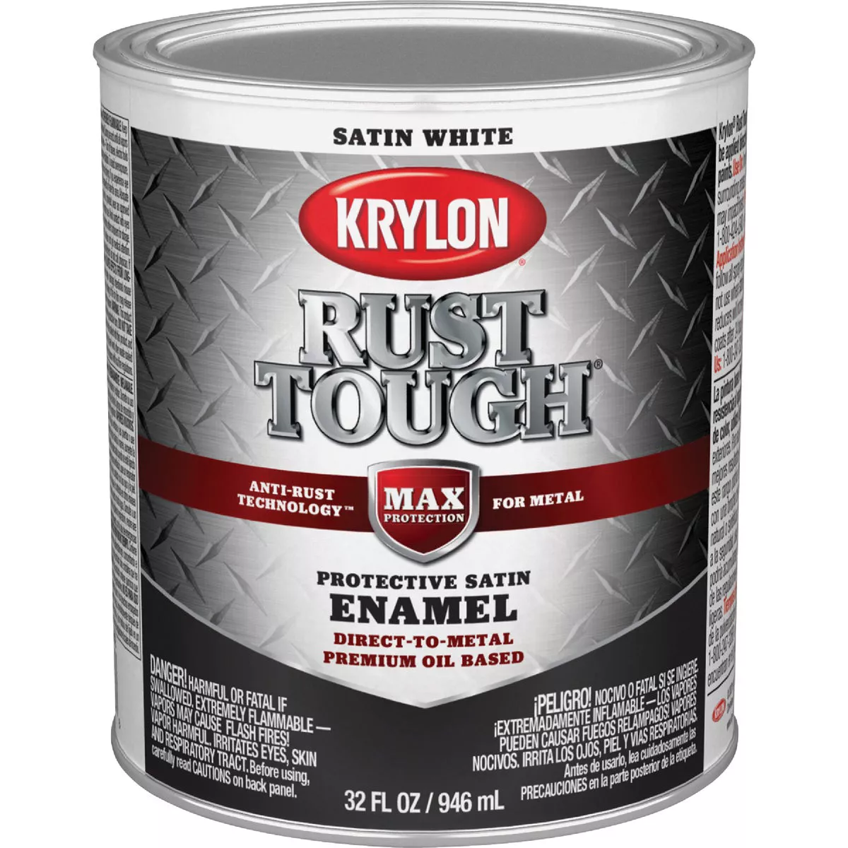 Krylon Rust Tough DTM Oil-Based Satin Rust Control Enamel, White, 1 Qt.