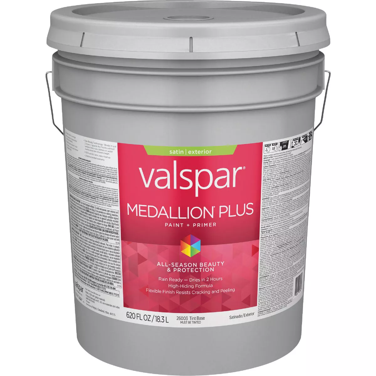 Valspar Medallion Plus Premium Paint & Primer Satin Exterior Paint, Tint Base, 5 Gal.