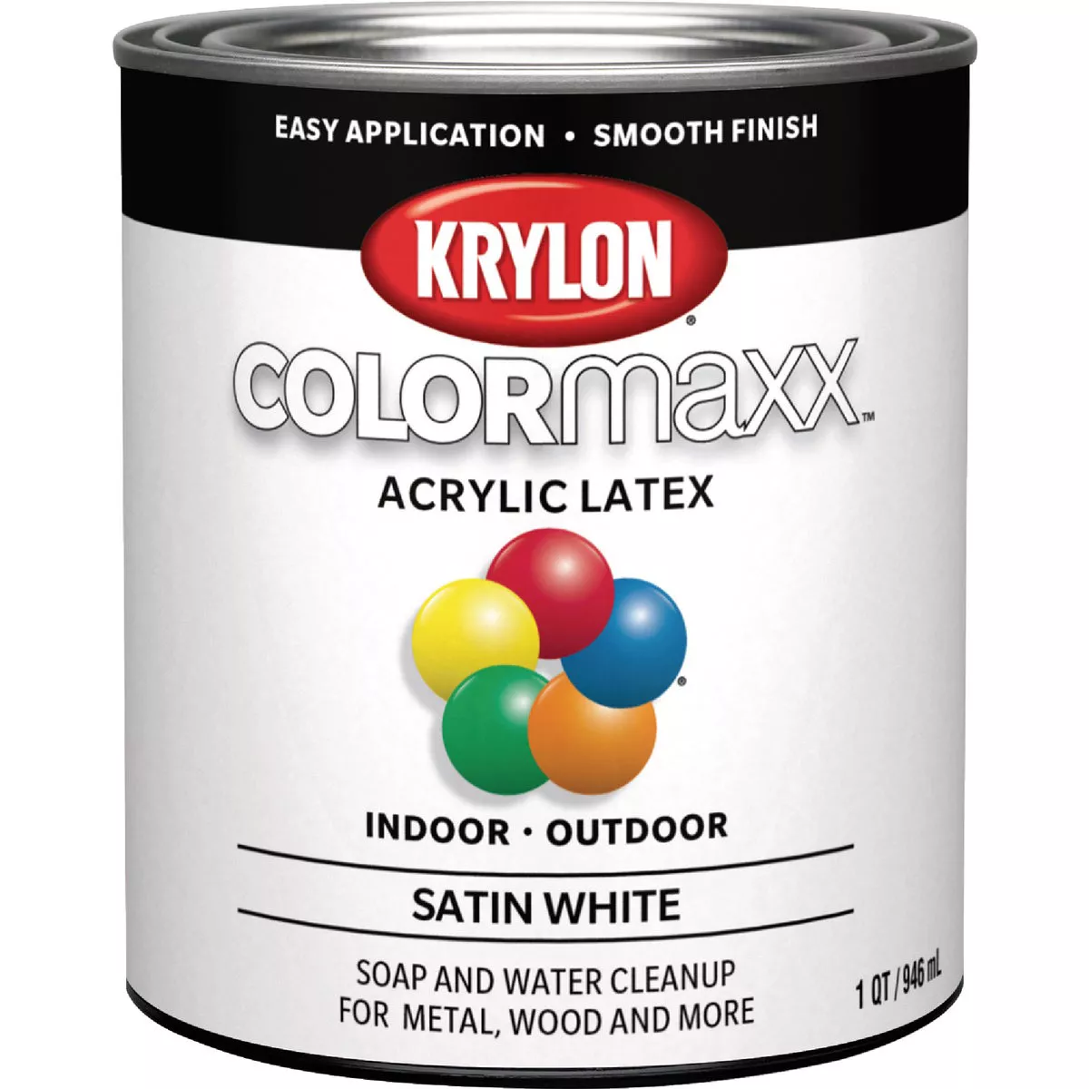 Krylon ColorMaxx Satin Interior/Exterior Acrylic Latex Paint, White, 1 Qt.