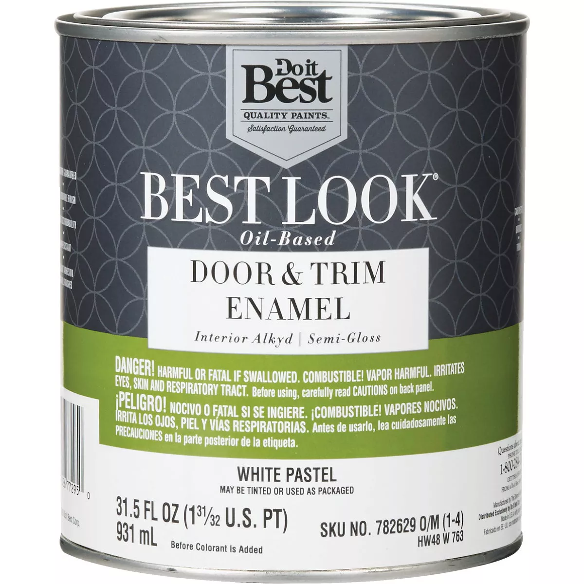 Best Look Alkyd/Oil Base Semi-Gloss Door & Trim Enamel Interior Wall Paint, White-Pastel Base, 1 Qt.