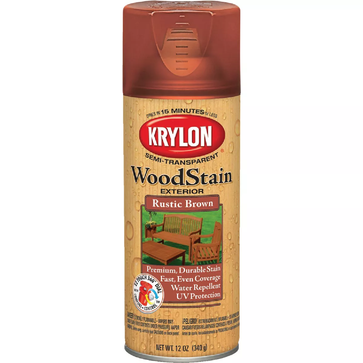 Krylon 12 Oz. Exterior Semi-Transparent Wood Stain Spray, Rustic Brown