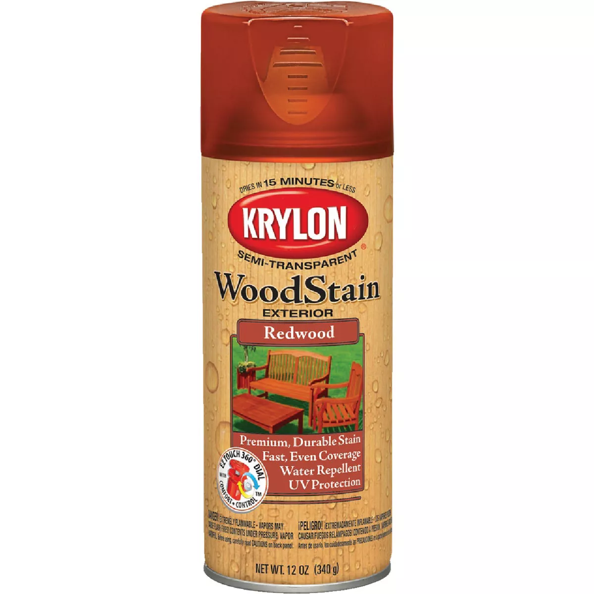Krylon 12 Oz. Exterior Semi-Transparent Wood Stain Spray, Redwood