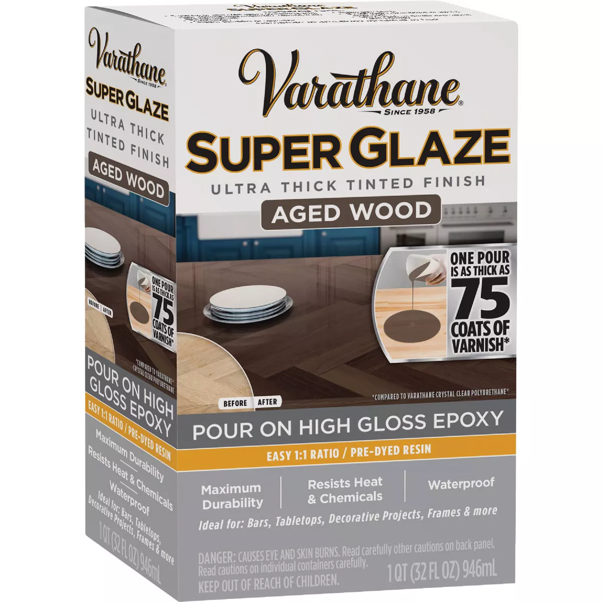 Varathane 1 Qt. Super Glaze Pour-On High Gloss Aged Wood Epoxy Resin - photo 2