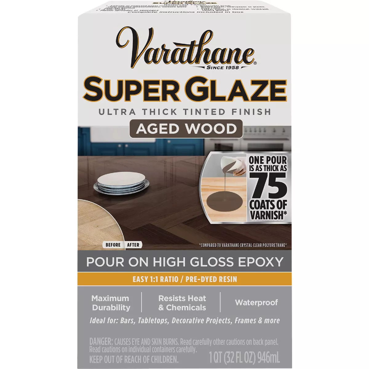 Varathane 1 Qt. Super Glaze Pour-On High Gloss Aged Wood Epoxy Resin - photo 3