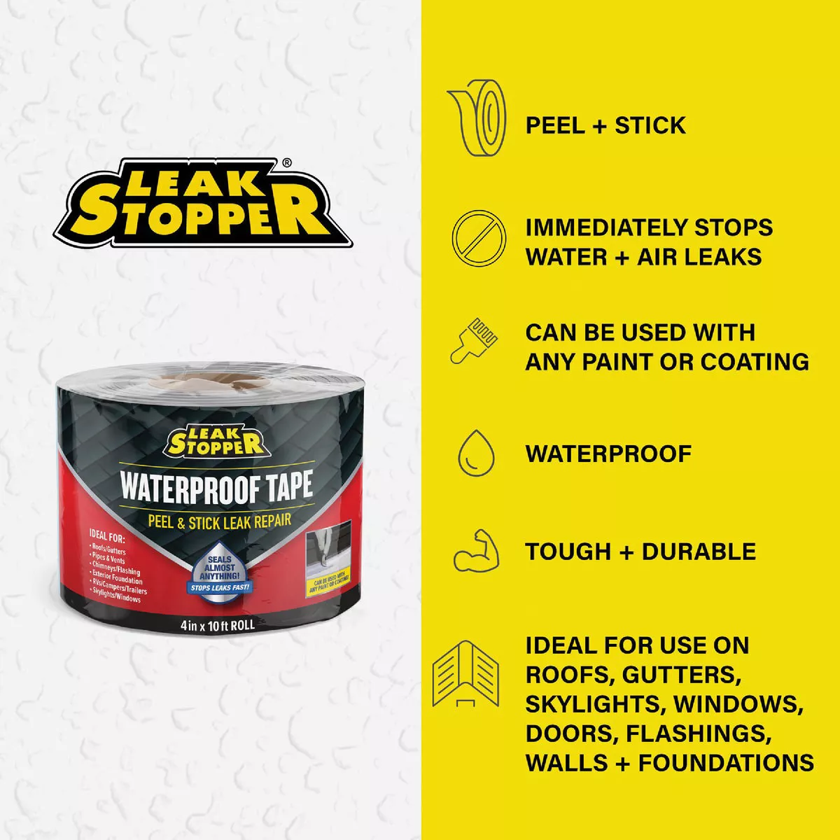 Leak Stopper Rubber Flexx 4 In. x 10 Ft. Waterproofing & Seam Tape - photo 2