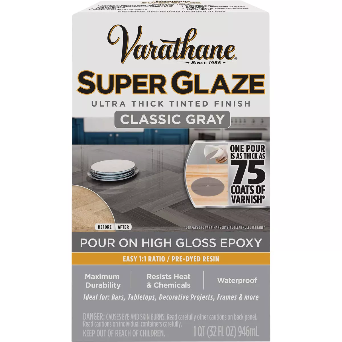 Varathane 1 Qt. Super Glaze Pour-On High Gloss Classic Gray Epoxy Resin - photo 2